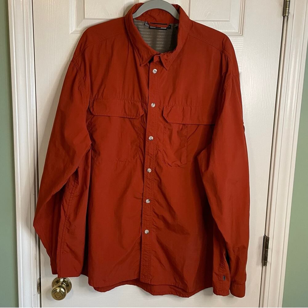 REI Men's Button Down Nylon Shirt Sz XXL UPF 40+ Fishing Hiking Outdoors Rust - Picture 2 of 14